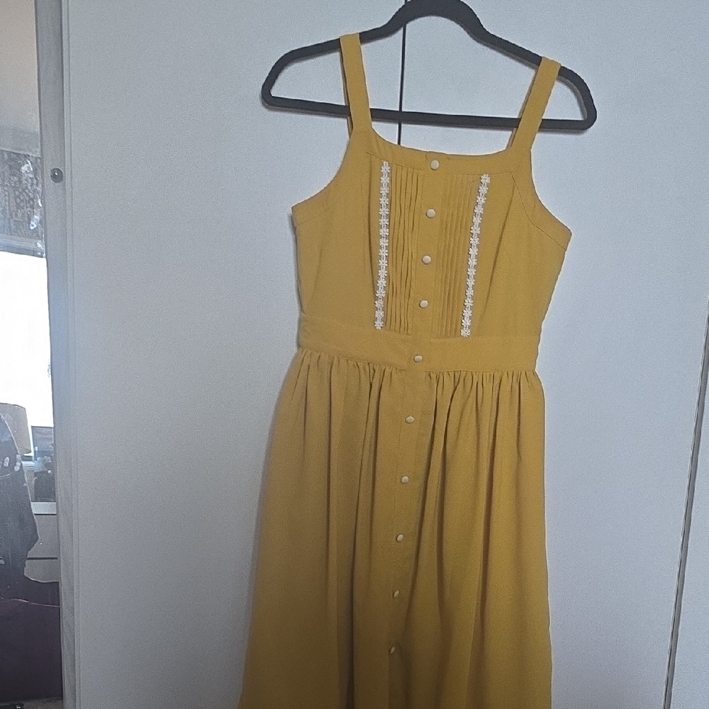 Modcloth Mustard Button-Front Midi Dress
